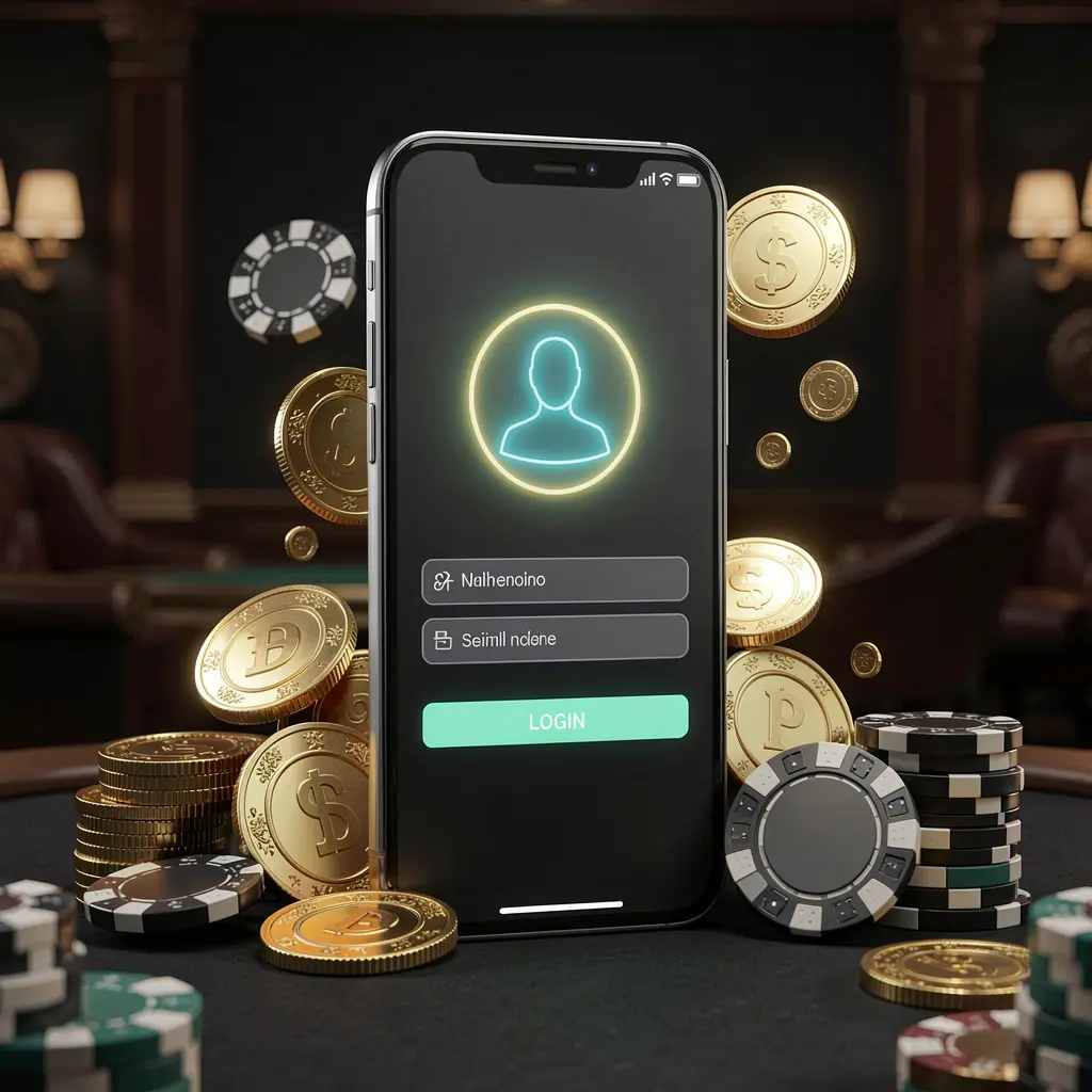 6444JILI online casino login page hero banner featuring a modern smartphone with a secure login screen, glowing user profile icon, golden coins and poker chips surrounding it on a dark luxury background 6444JILI online casino login page hero banner featuring a modern smartphone with a secure login screen, glowing user profile icon, golden coins and poker chips surrounding it on a dark luxury background